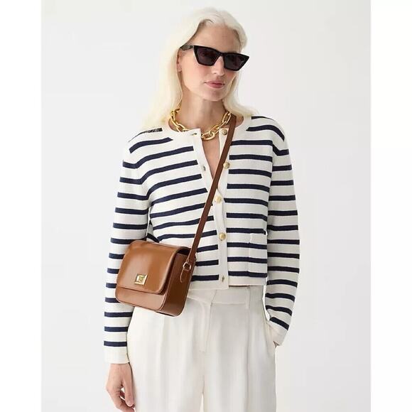 Jcrew Emilie Patchpocket Sweater Lady Jacket In Stripe - S - Ivory Navy - Picture 3 of 6